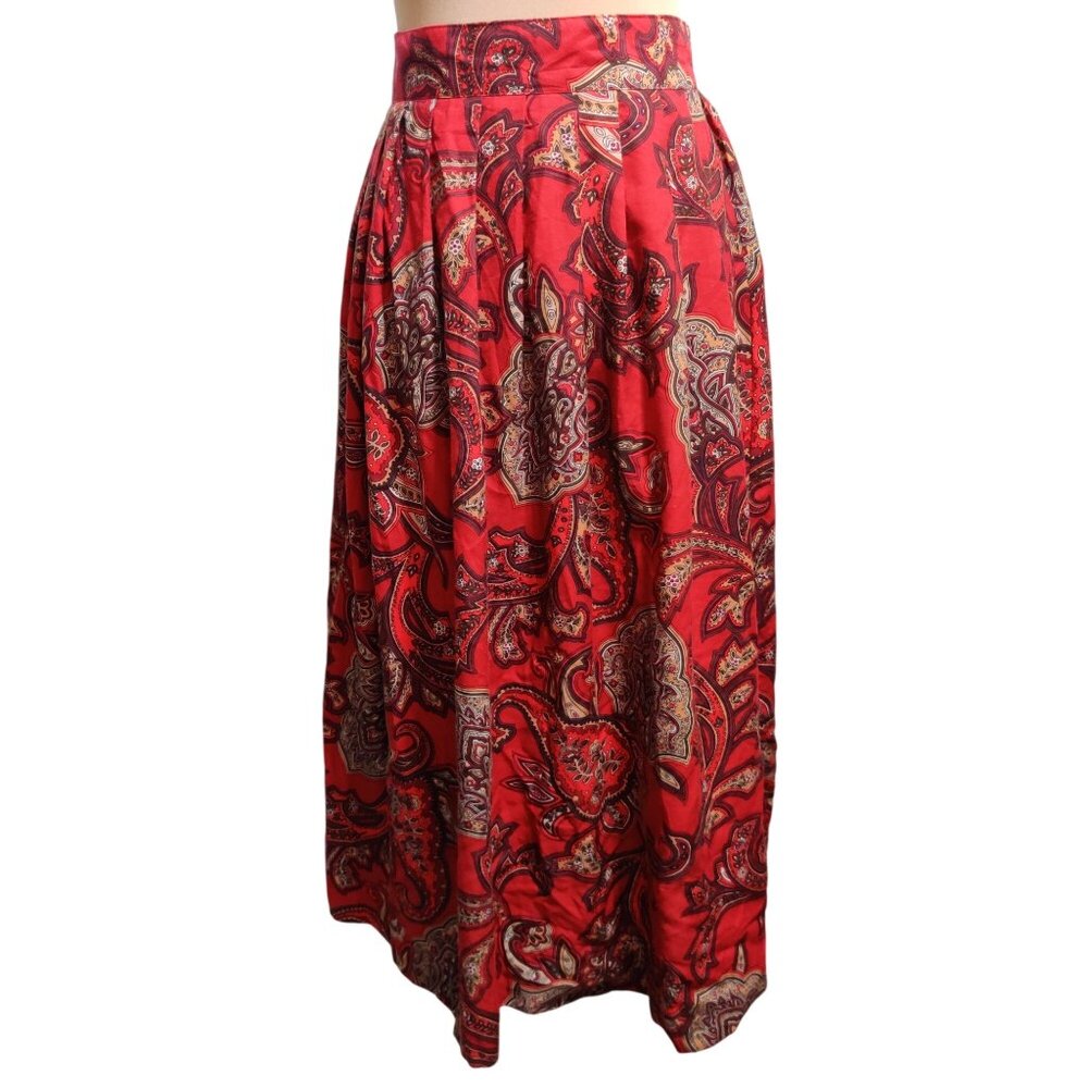 Kathie Lee 10 Vintage Red Paisley High Waist Midi to Maxi Skirt Boho Made in USA
